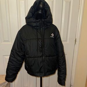 Converse Black Hooded Puffer Jacket